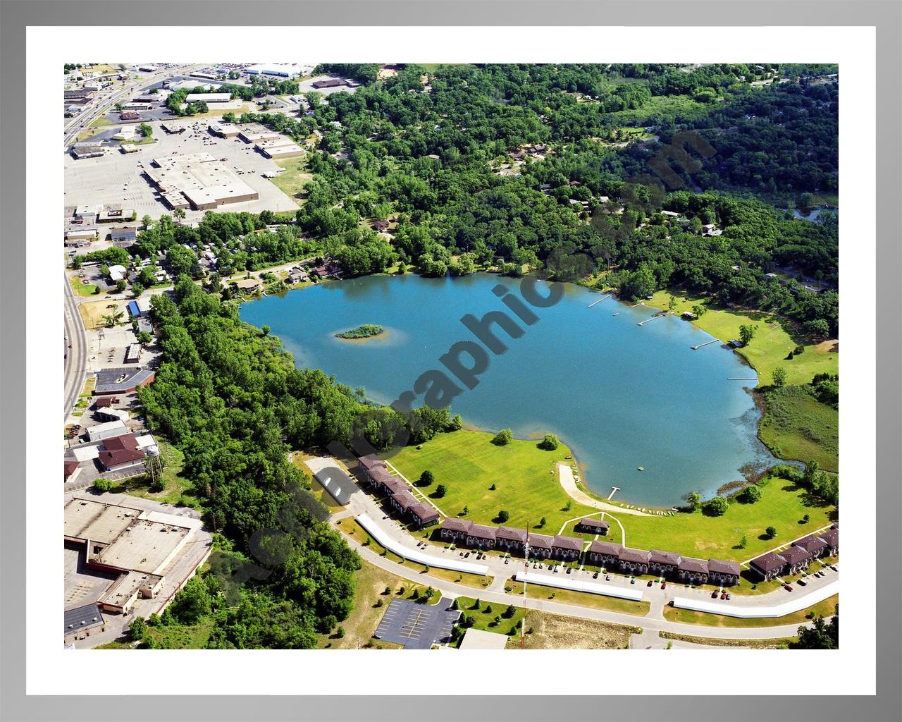 Aerial image of [5830] Lamberton Lake in Kent, MI with Silver Metal frame