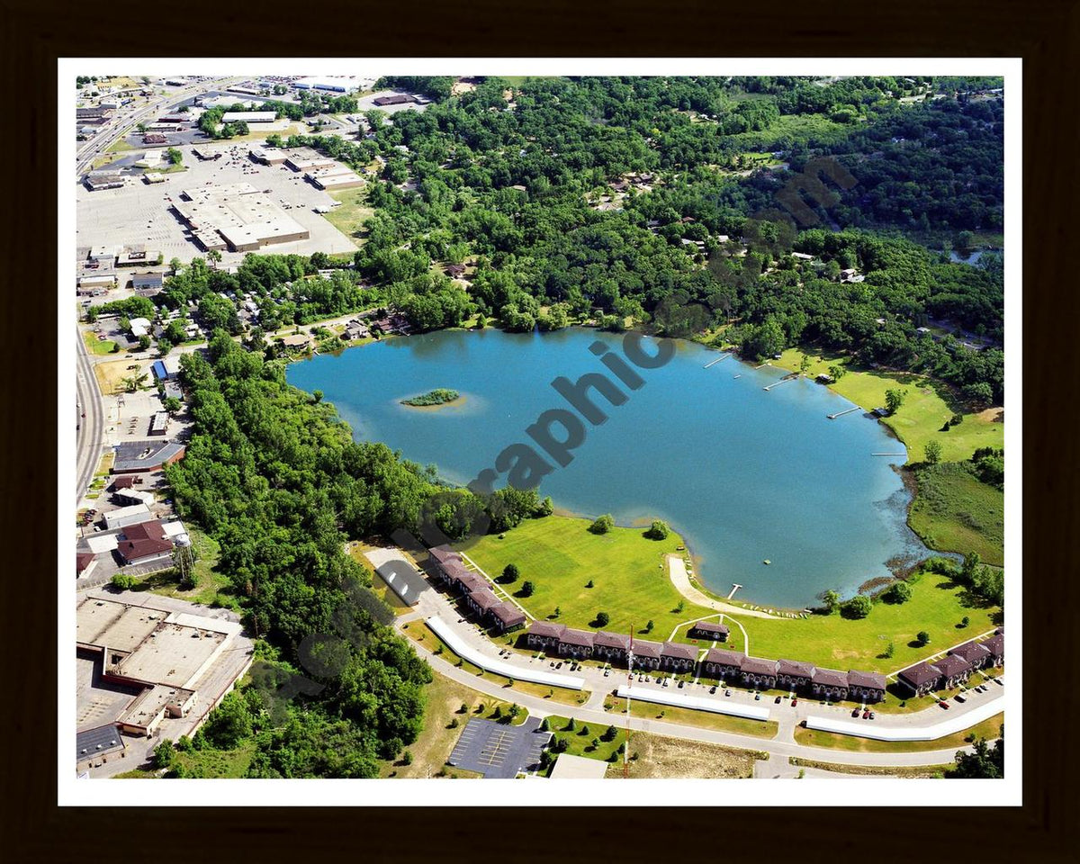 Aerial image of [5830] Lamberton Lake in Kent, MI with Black Wood frame