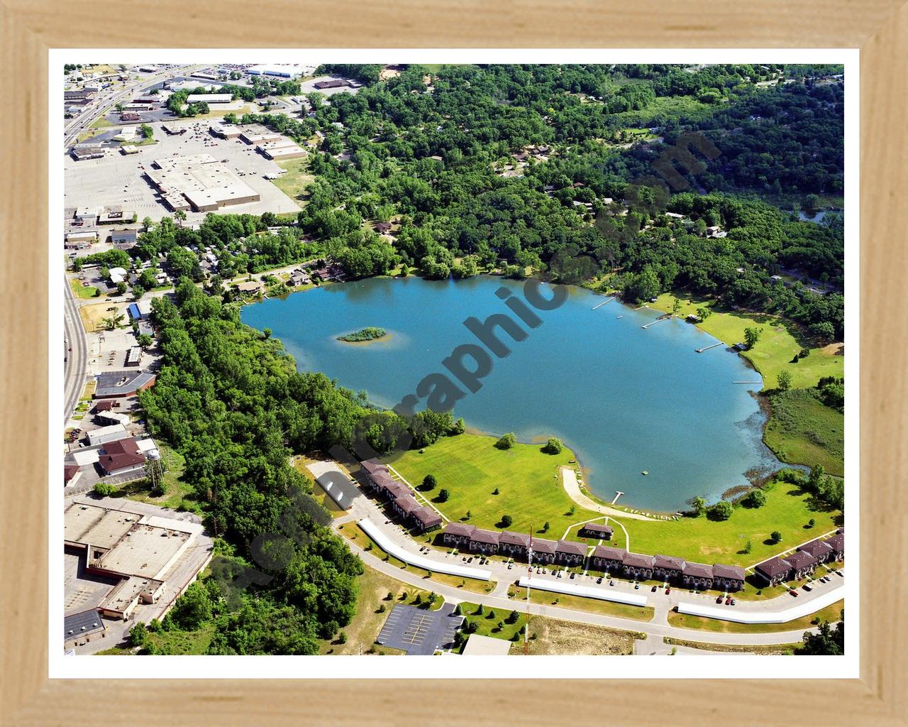 Aerial image of [5830] Lamberton Lake in Kent, MI with Natural Wood frame