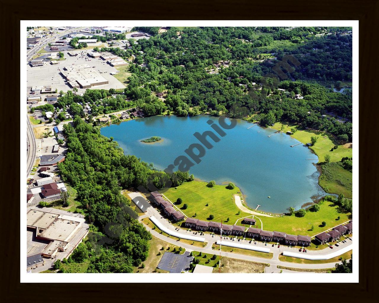 Aerial image of [5830] Lamberton Lake in Kent, MI with Black Wood frame