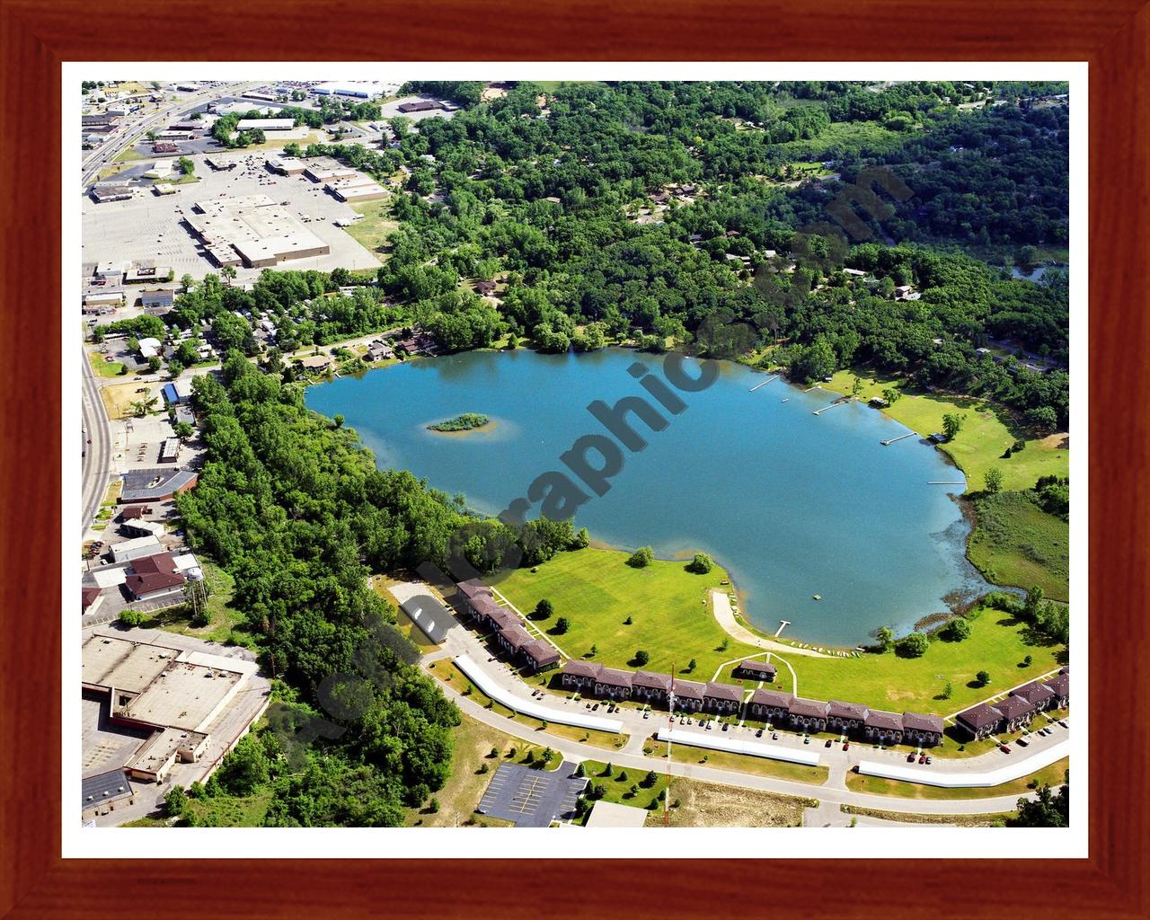 Aerial image of [5830] Lamberton Lake in Kent, MI with Cherry Wood frame