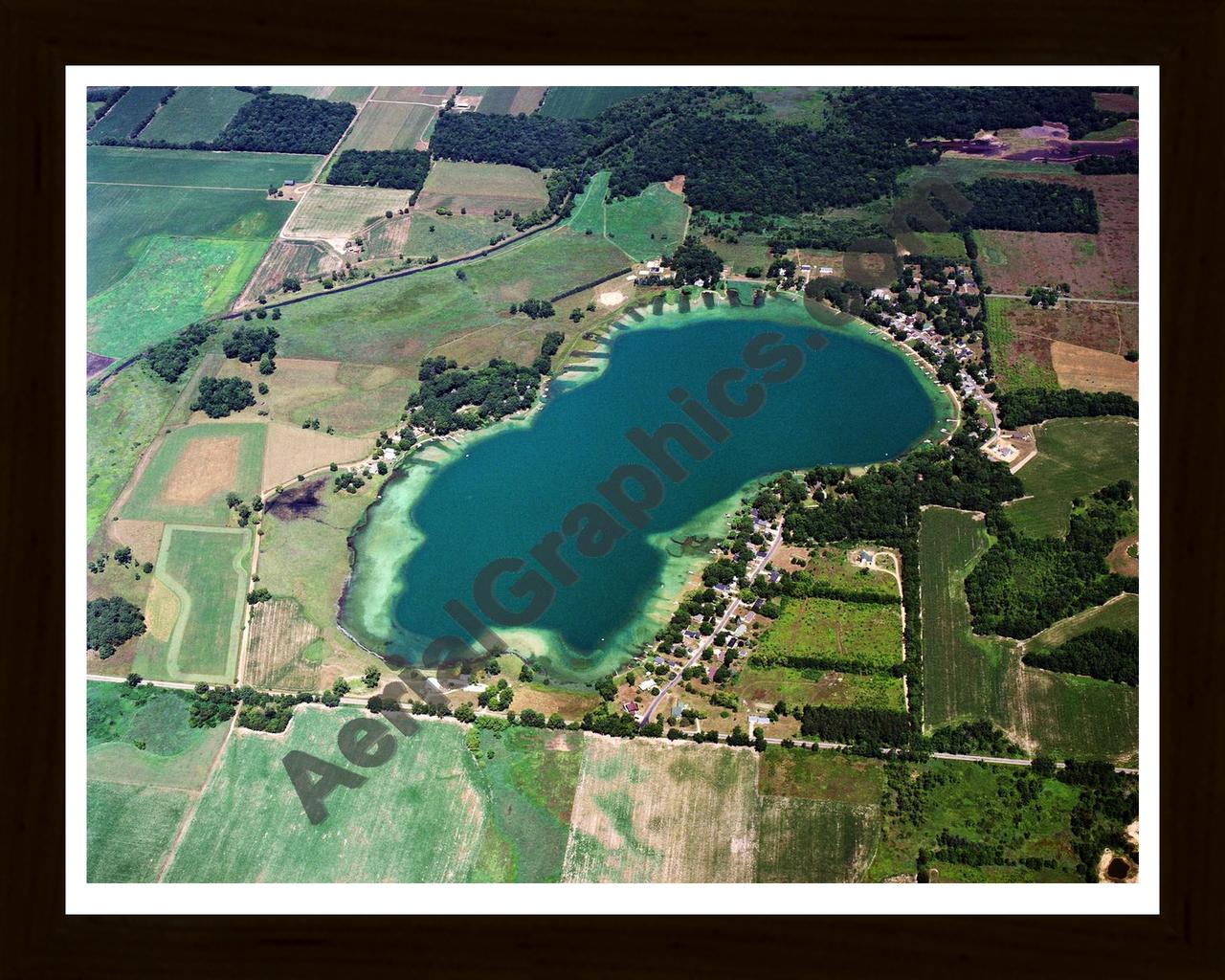 Aerial image of [5831] Lee Lake  in Calhoun, MI with Black Wood frame