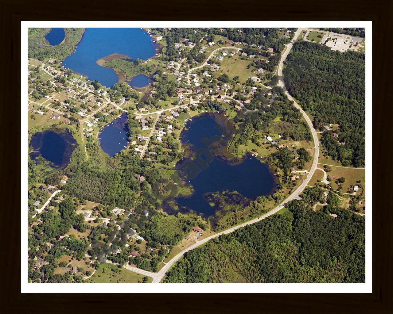 Aerial image of [5832] Leonard Lake in Oakland, MI with Black Wood frame