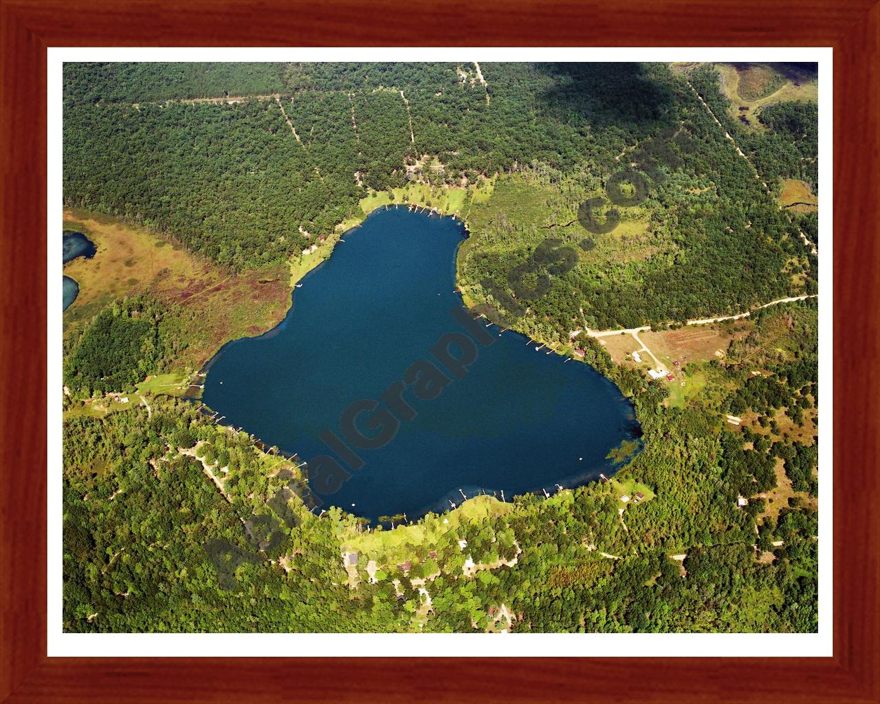 Aerial image of [5834] Lilley Lake in Newaygo, MI with Cherry Wood frame