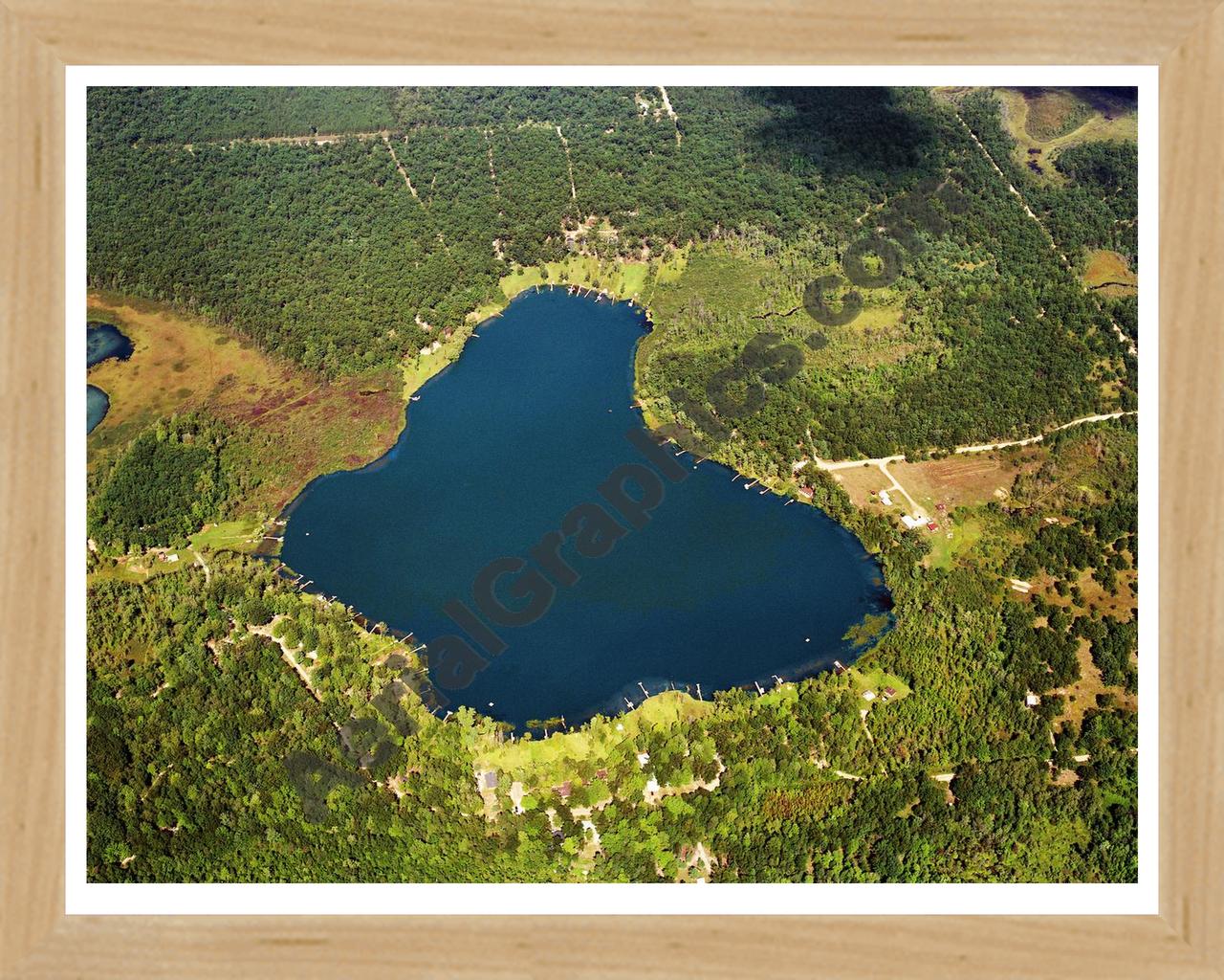 Aerial image of [5834] Lilley Lake in Newaygo, MI with Natural Wood frame