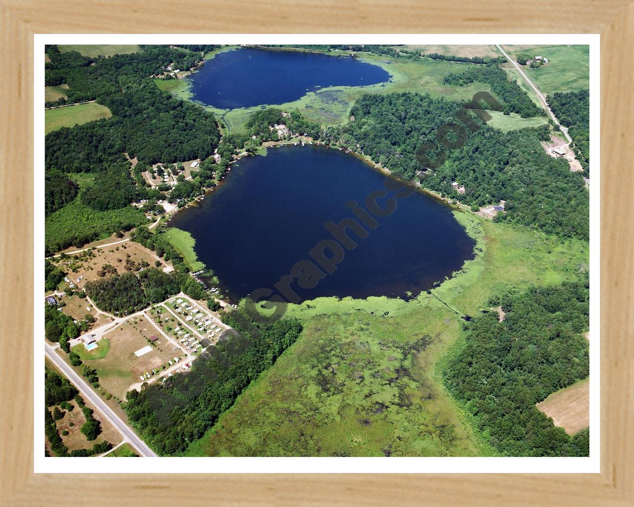 Aerial image of [5835] Lilly Lake in St Joseph, MI with Natural Wood frame