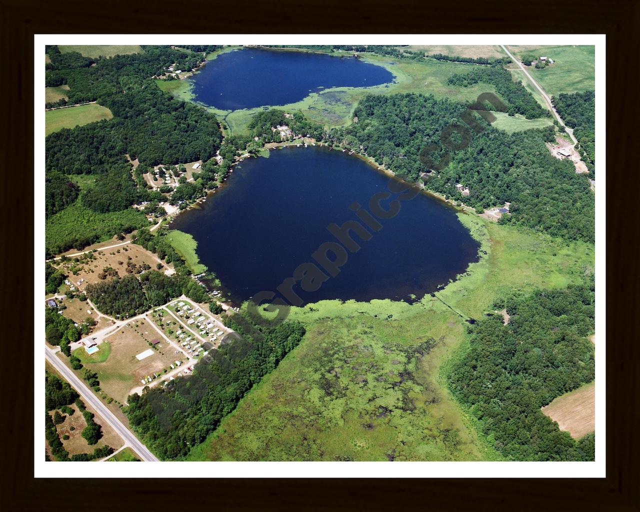 Aerial image of [5835] Lilly Lake in St Joseph, MI with Black Wood frame