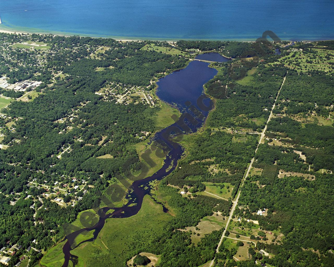 Aerial image of [5836] Lincoln Lake in Mason, MI with Canvas Wrap frame