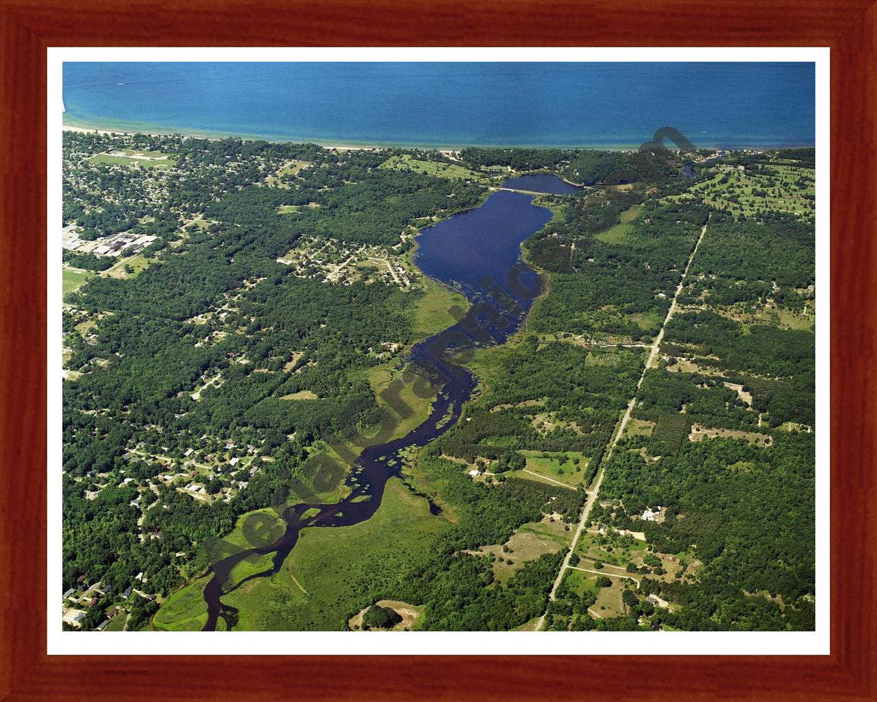 Aerial image of [5836] Lincoln Lake in Mason, MI with Cherry Wood frame