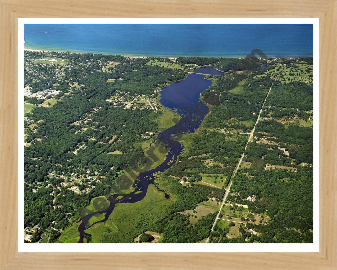 Aerial image of [5836] Lincoln Lake in Mason, MI with Natural Wood frame