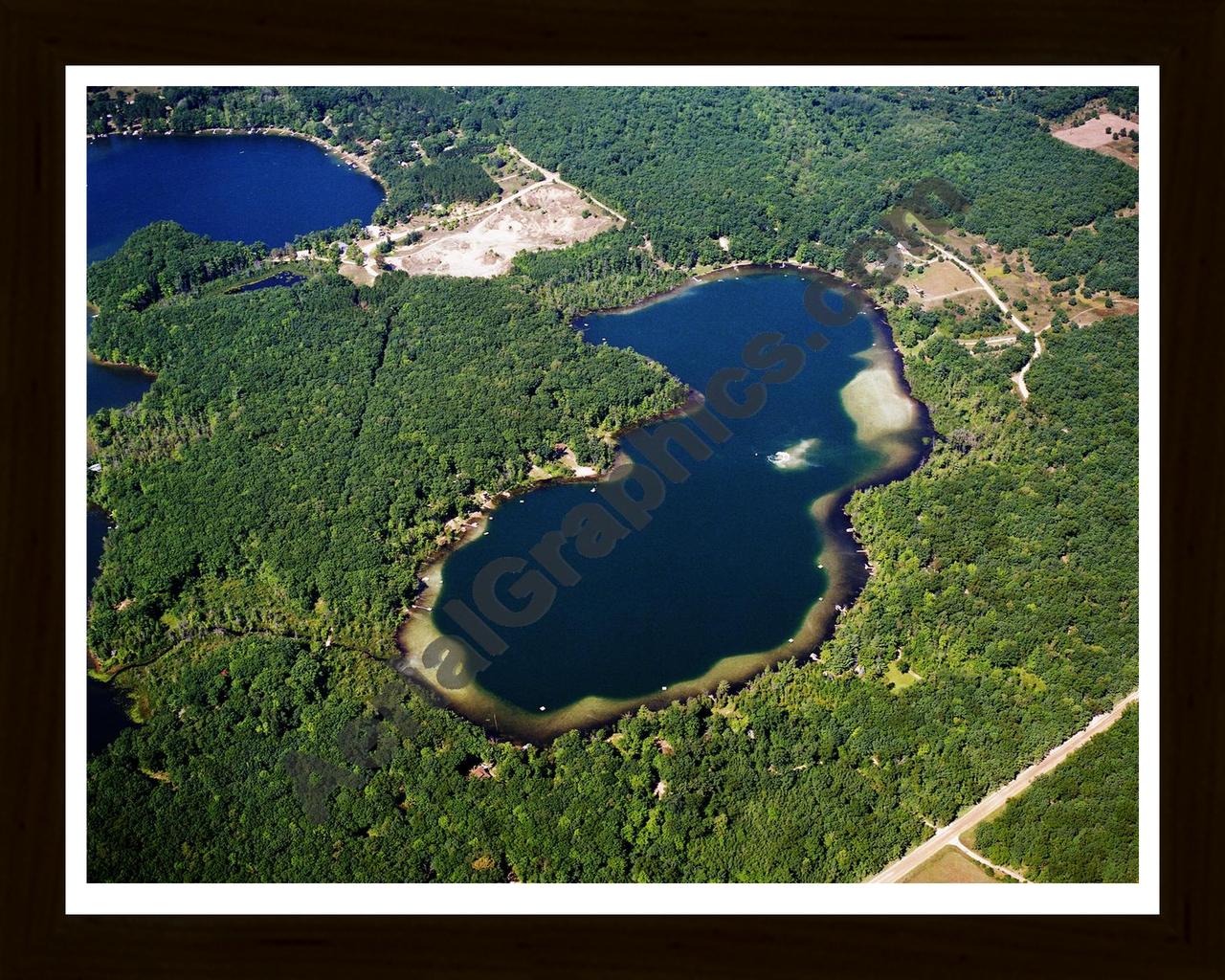 Aerial image of [5838] Little Bass Lake in Lake, MI with Black Wood frame