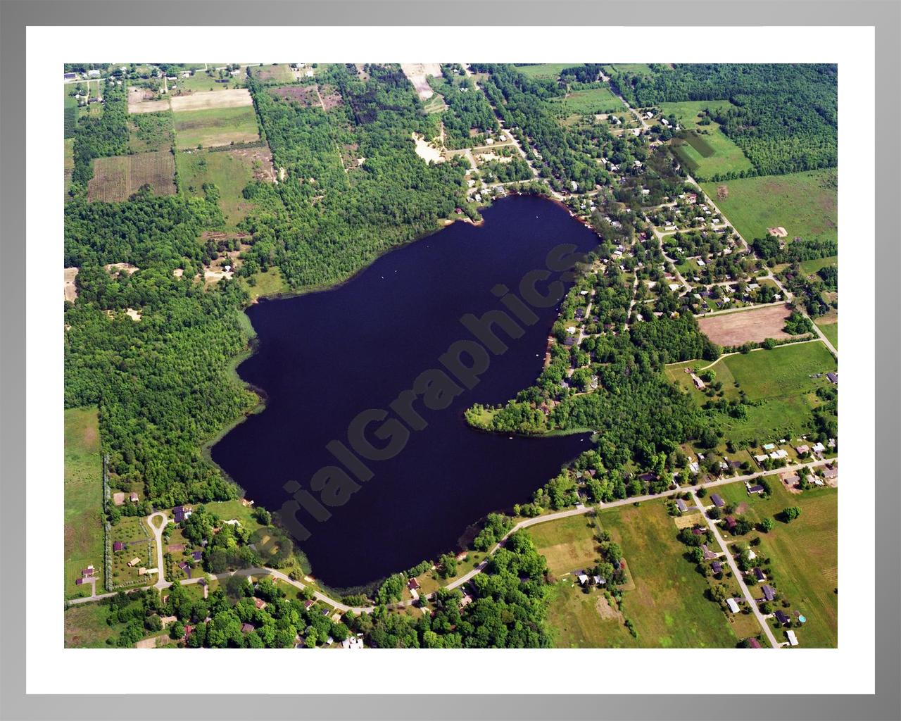 Aerial image of [5840] Little Paw Paw Lake in Berrien, MI with Silver Metal frame