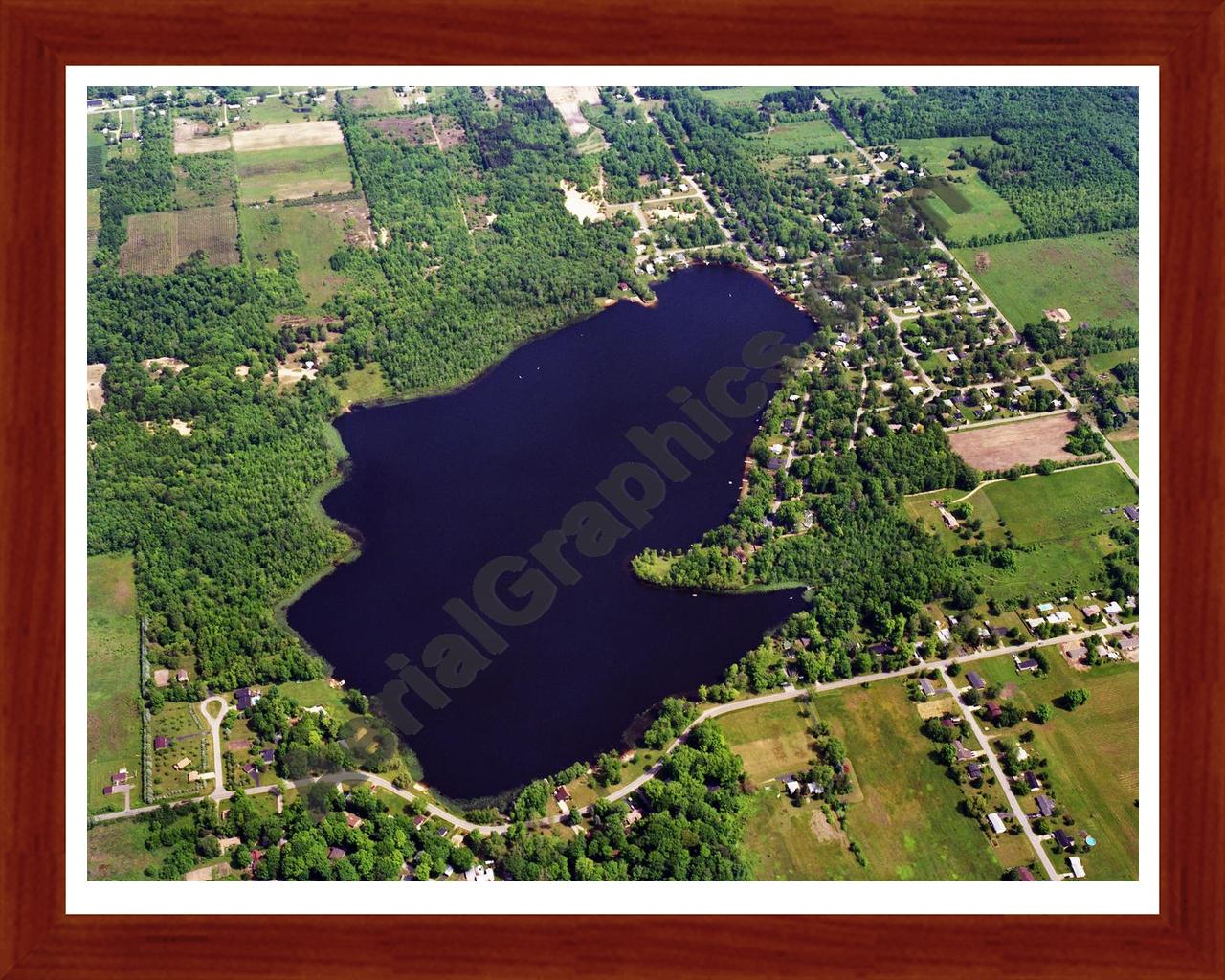 Aerial image of [5840] Little Paw Paw Lake in Berrien, MI with Cherry Wood frame