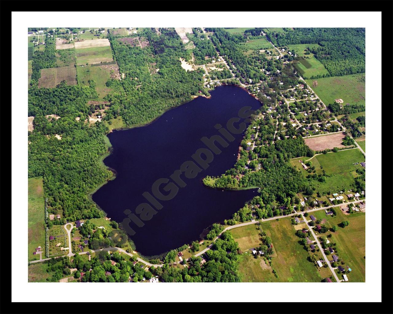 Aerial image of [5840] Little Paw Paw Lake in Berrien, MI with Black Metal frame