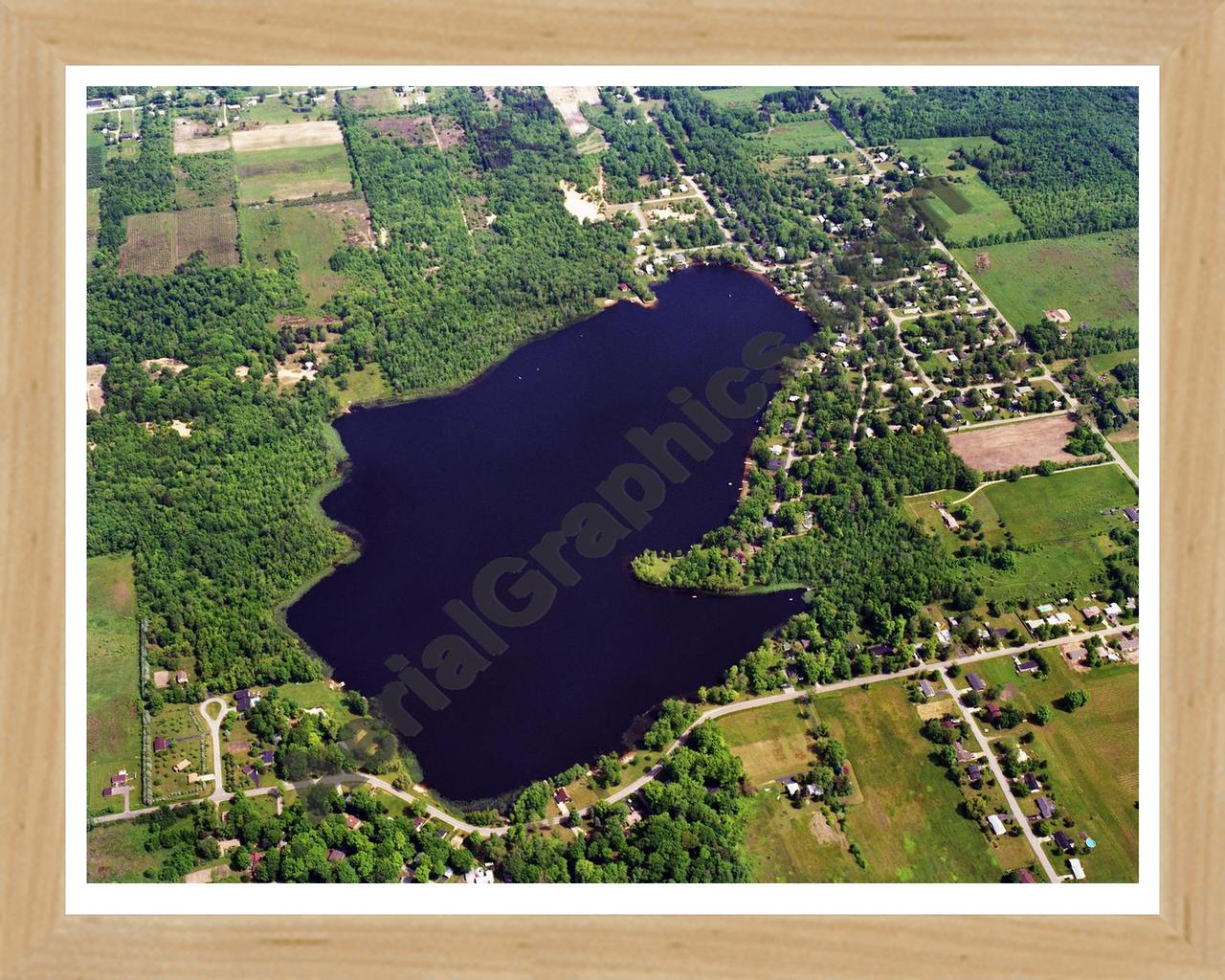 Aerial image of [5840] Little Paw Paw Lake in Berrien, MI with Natural Wood frame