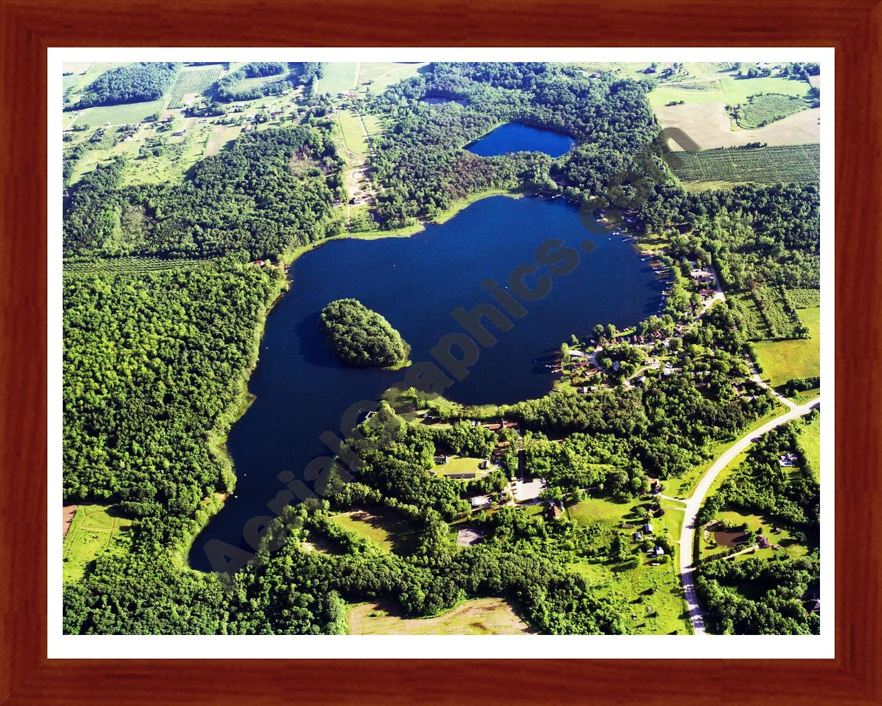 Aerial image of [5841] Little Pine Island Lake in Kent, MI with Cherry Wood frame