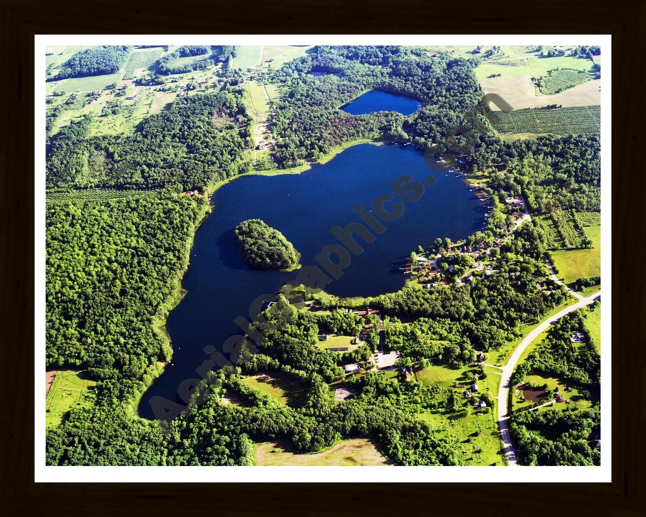 Aerial image of [5841] Little Pine Island Lake in Kent, MI with Black Wood frame