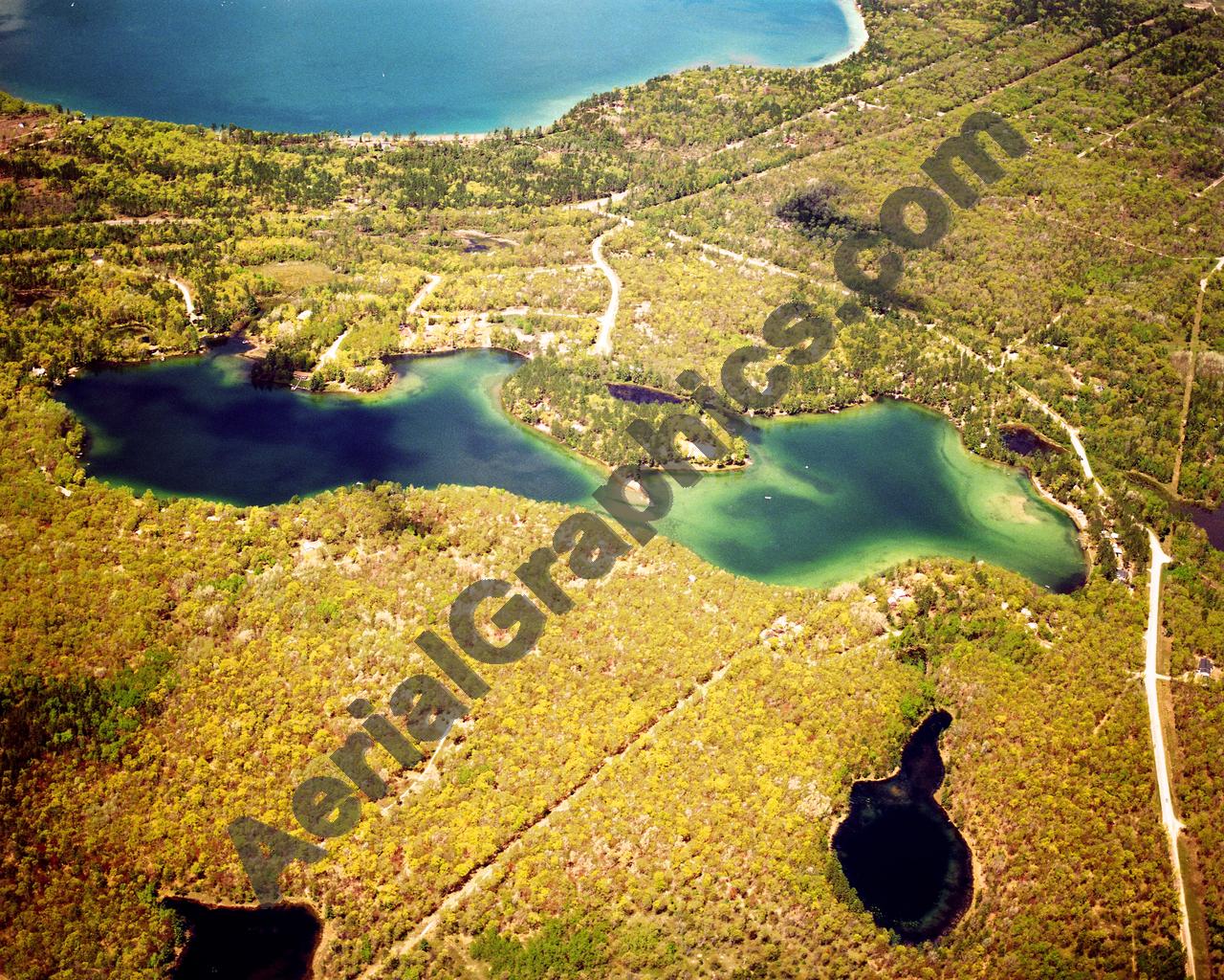 Aerial image of [5843] Little Wolf Lake in Montmorency, MI with Canvas Wrap frame