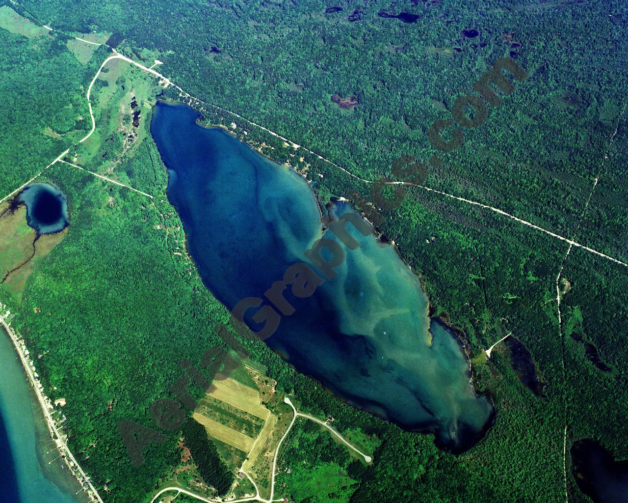 Aerial image of [5844] Long Lake in Benzie, MI with Canvas Wrap frame