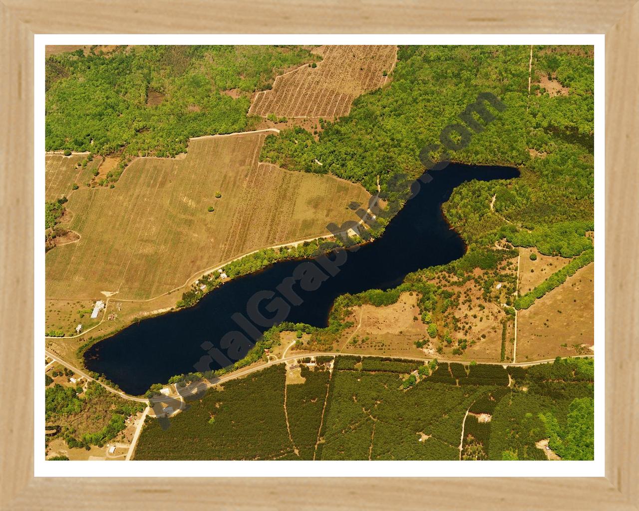 Aerial image of [5847] Long Lake in Kalkaska, MI with Natural Wood frame