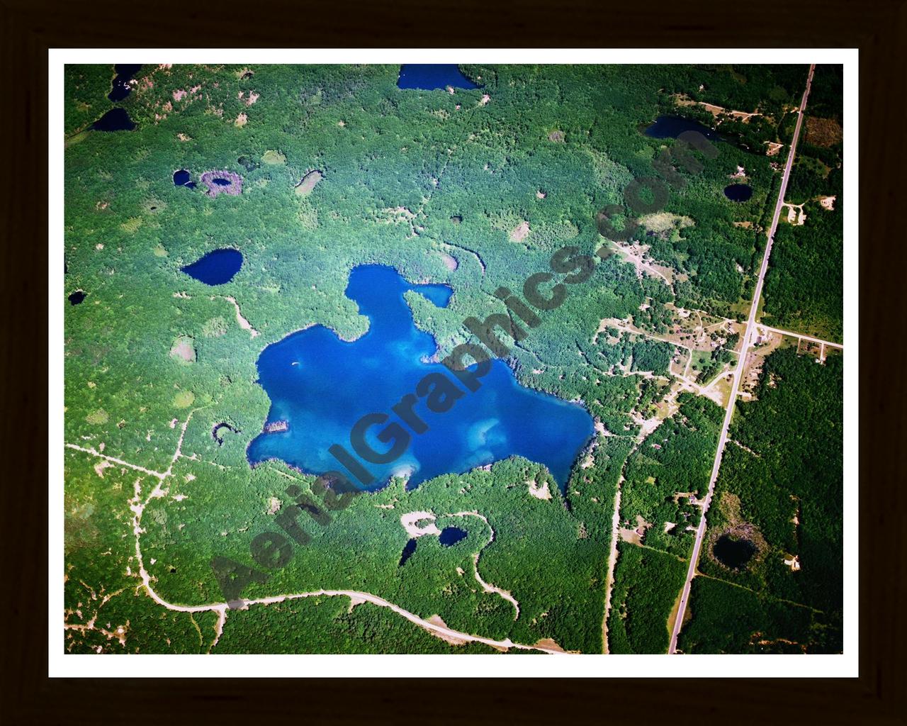 Aerial image of [5848] Loon Lake in Oscoda, MI with Black Wood frame