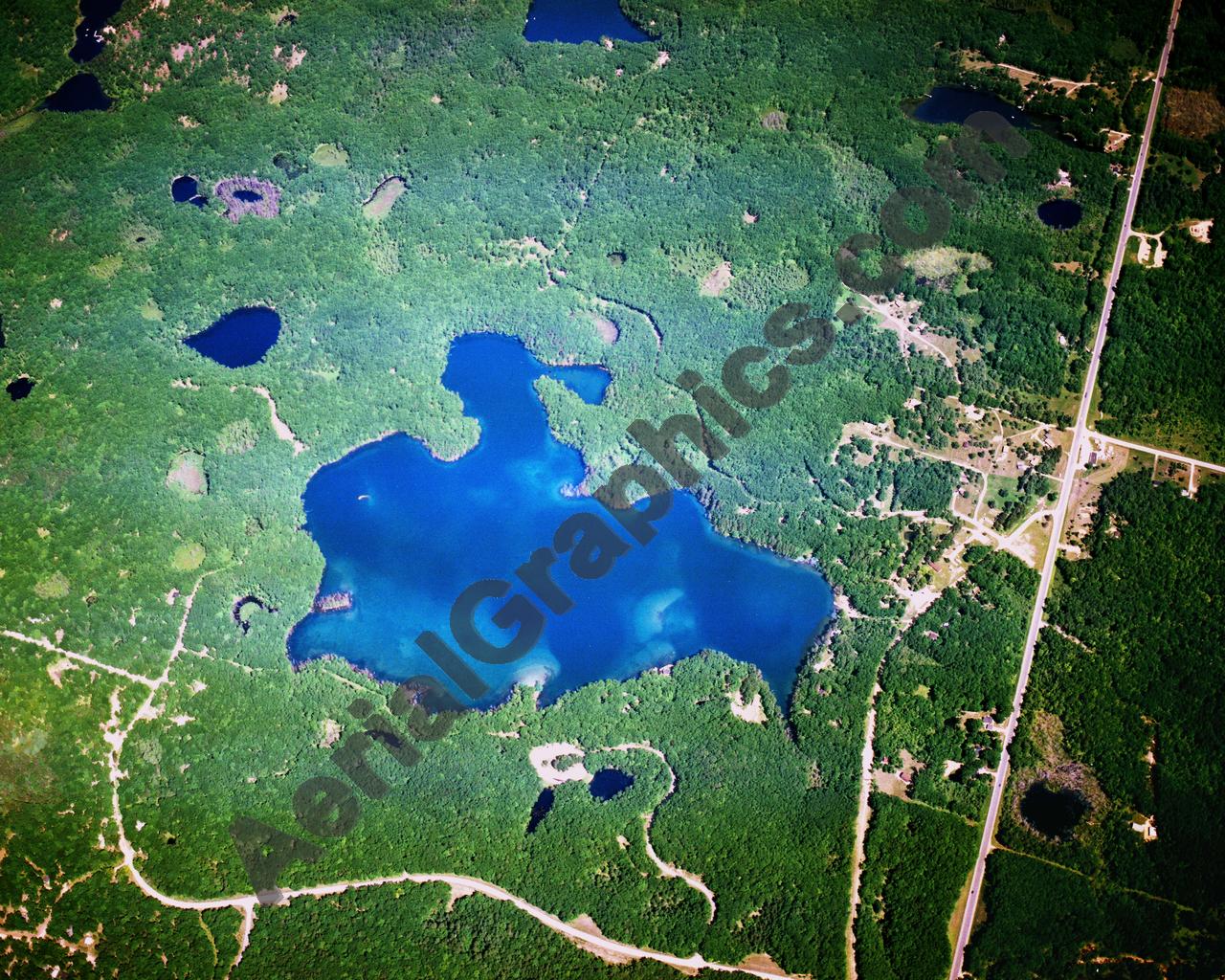 Aerial image of [5848] Loon Lake in Oscoda, MI with Canvas Wrap frame