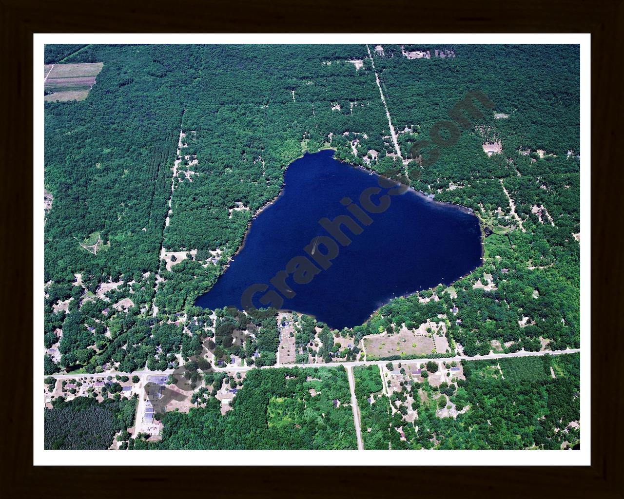 Aerial image of [5852] Lower Scott Lake in Allegan, MI with Black Wood frame