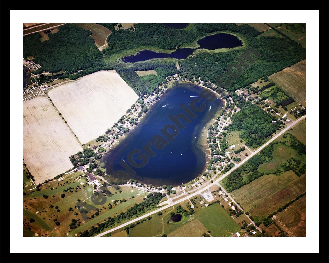 Aerial image of [5854] Lyon Lake in Calhoun, MI with Black Metal frame