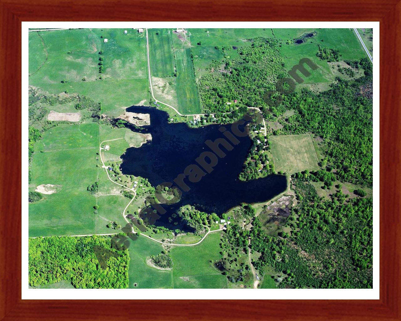 Aerial image of [5855] Lake Maloy in Osceola, MI with Cherry Wood frame