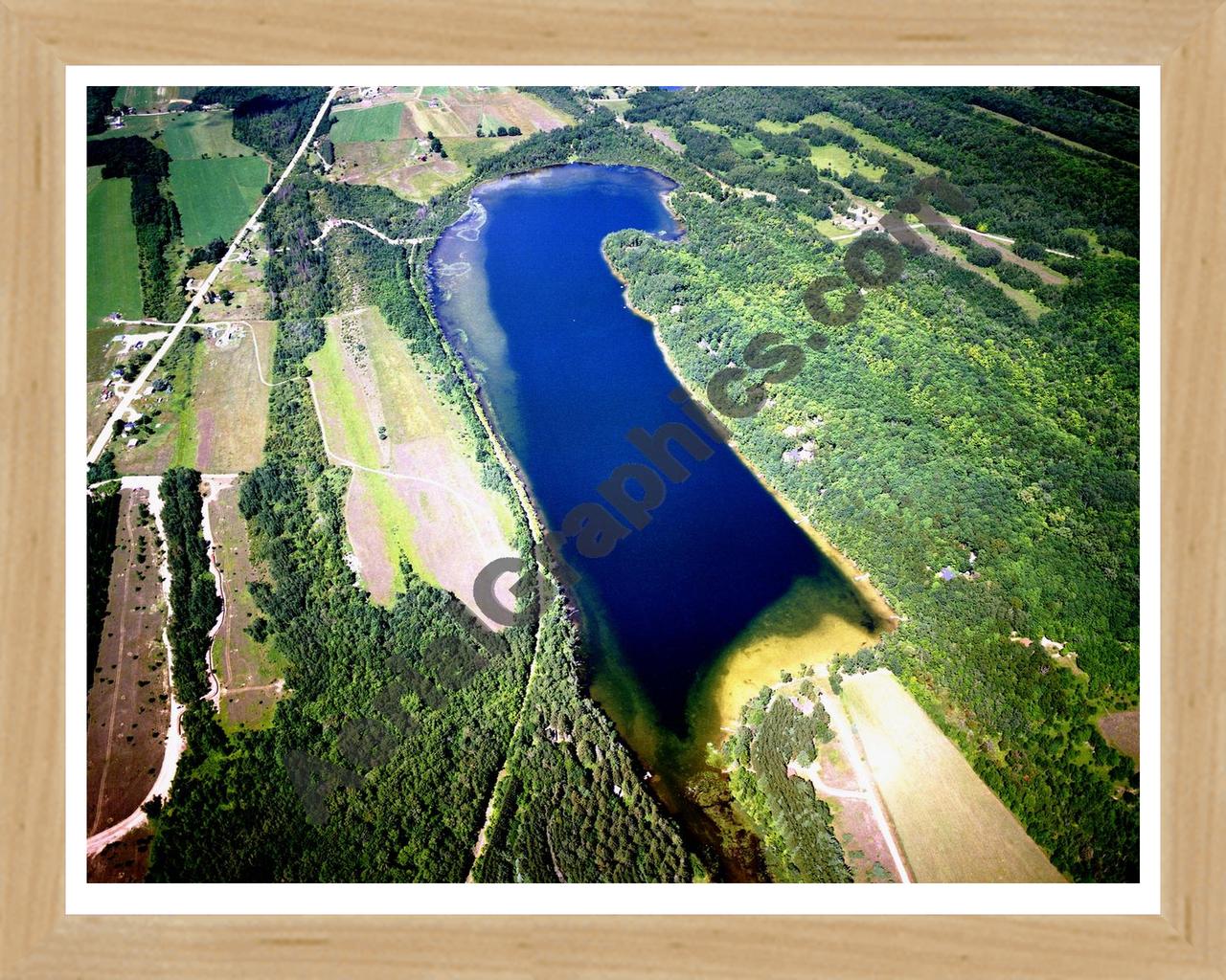 Aerial image of [5858] Lake Marion in Charlevoix, MI with Natural Wood frame