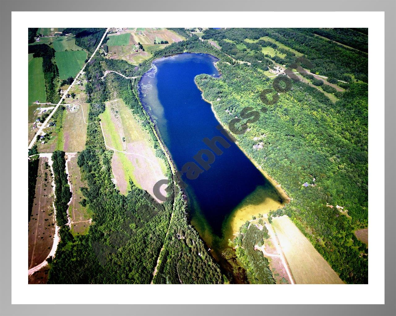 Aerial image of [5858] Lake Marion in Charlevoix, MI with Silver Metal frame