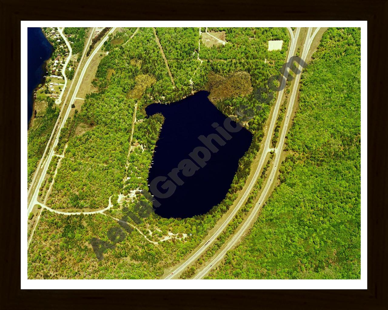 Aerial image of [5859] Lake Marjory in Otsego, MI with Black Wood frame