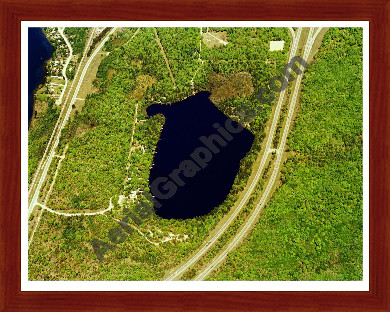 Aerial image of [5859] Lake Marjory in Otsego, MI with Cherry Wood frame