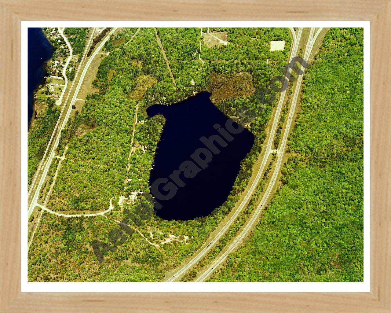 Aerial image of [5859] Lake Marjory in Otsego, MI with Natural Wood frame