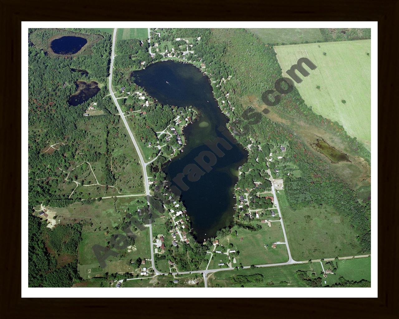 Aerial image of [586] North Lake in Tuscola/Lapeer, MI with Black Wood frame