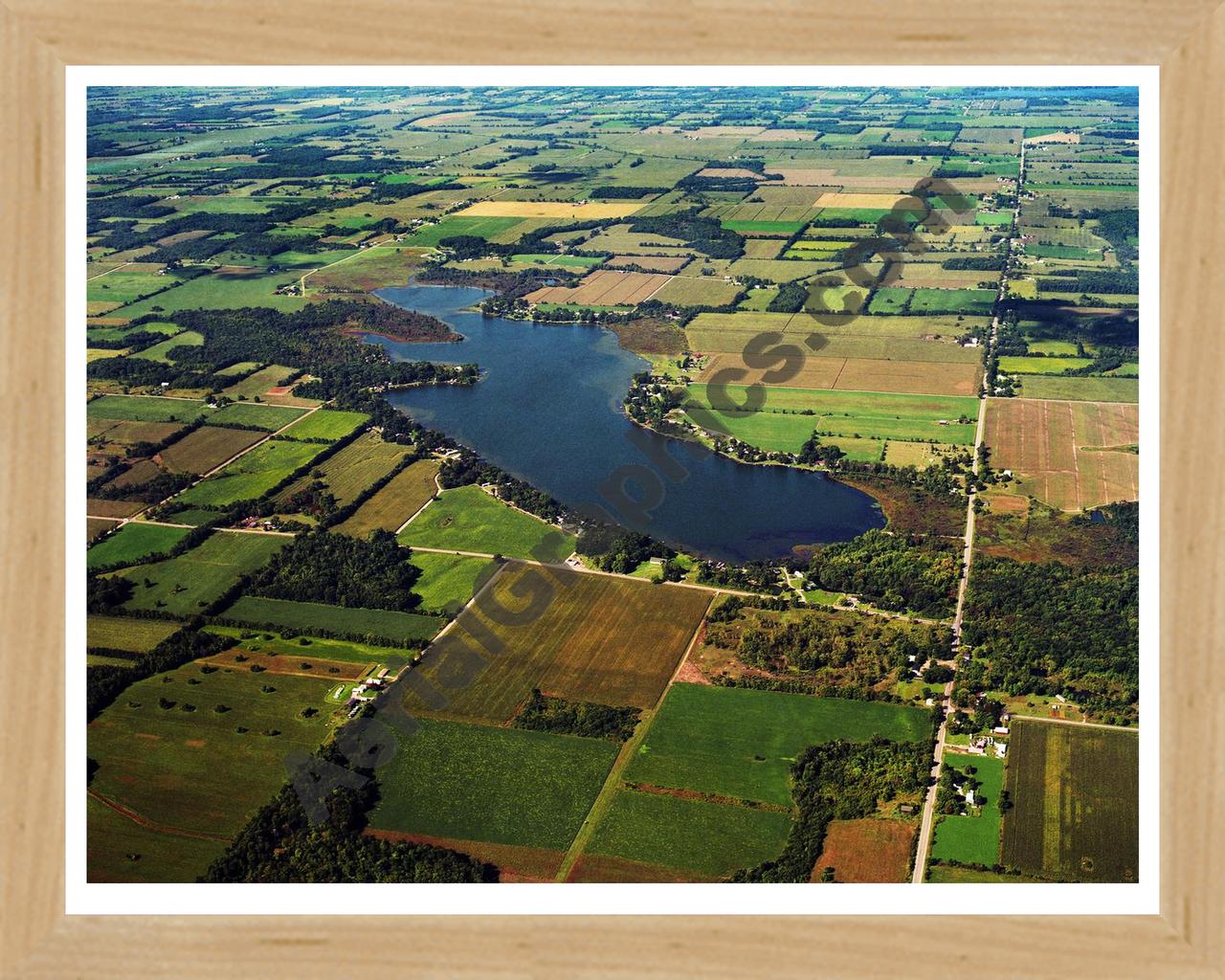 Aerial image of [5861] Matteson Lake in Branch, MI with Natural Wood frame