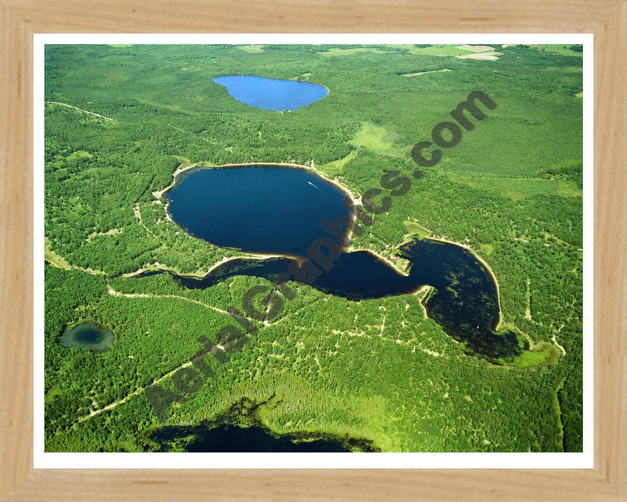 Aerial image of [5862] Lake May in Presque Isle, MI with Natural Wood frame