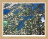 Aerial image of [5863] Upper Long Lake in Oakland, MI with Natural Wood frame