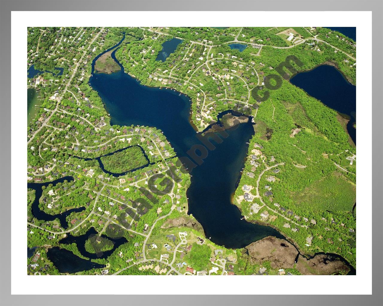 Aerial image of [5864] Upper Long Lake in Oakland, MI with Silver Metal frame