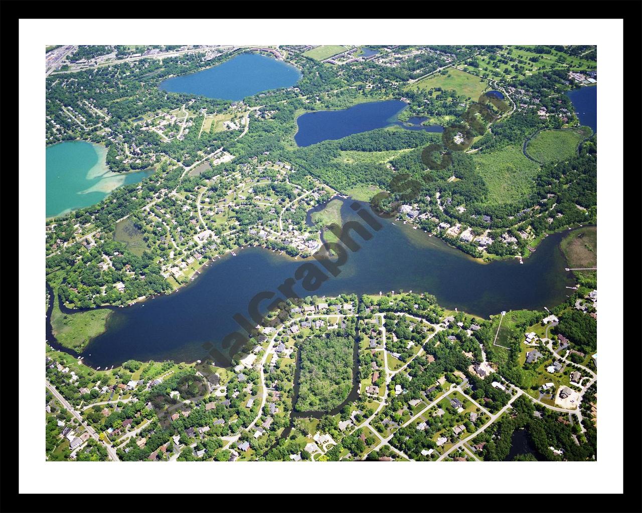 Aerial image of [5865] Upper Long Lake in Oakland , MI with Black Metal frame