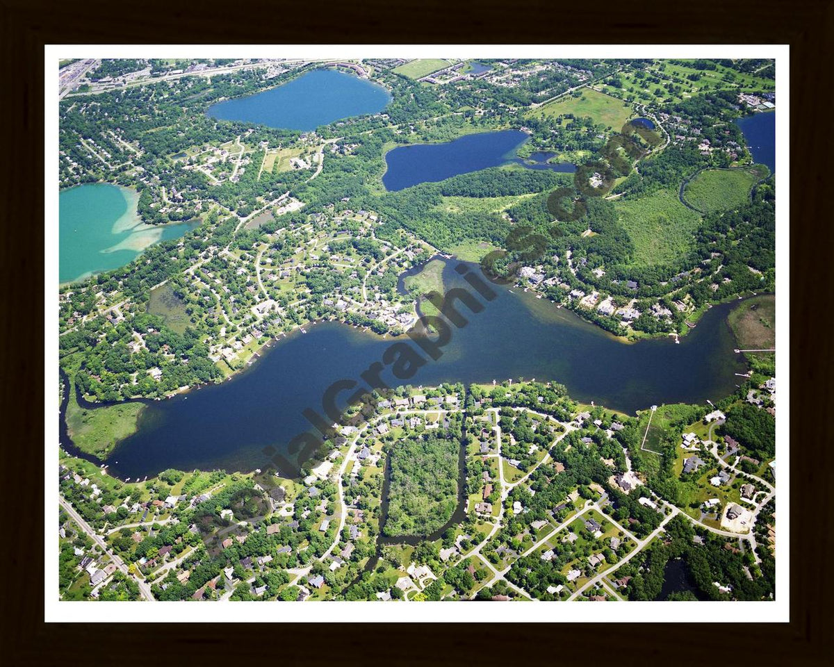 Aerial image of [5865] Upper Long Lake in Oakland , MI with Black Wood frame