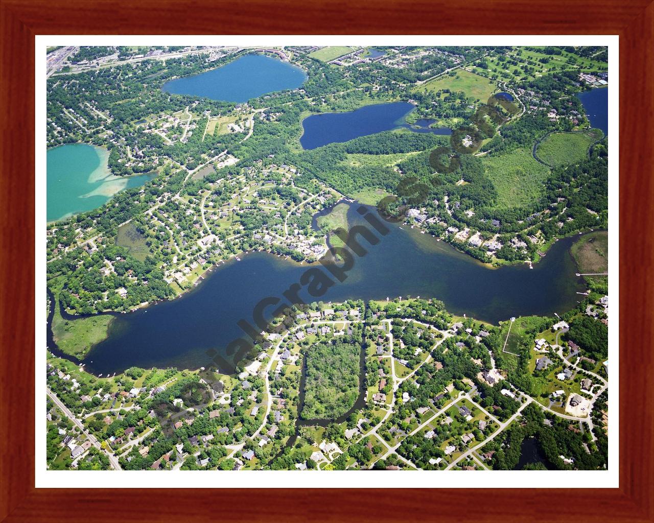 Aerial image of [5865] Upper Long Lake in Oakland , MI with Cherry Wood frame