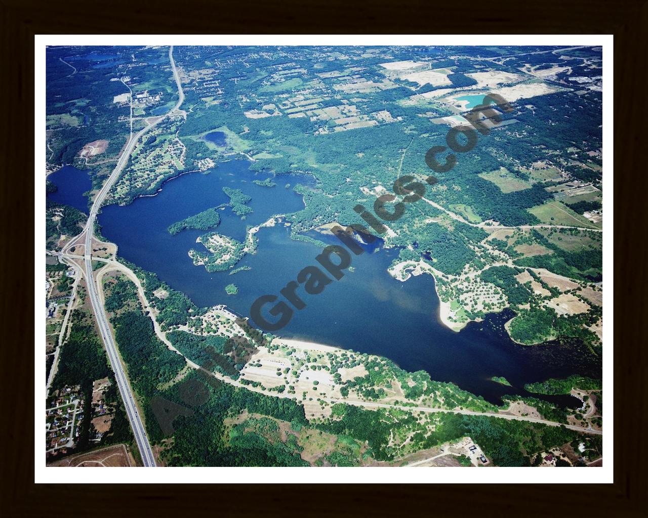 Aerial image of [5866] Kent Lake in Oakland, MI with Black Wood frame