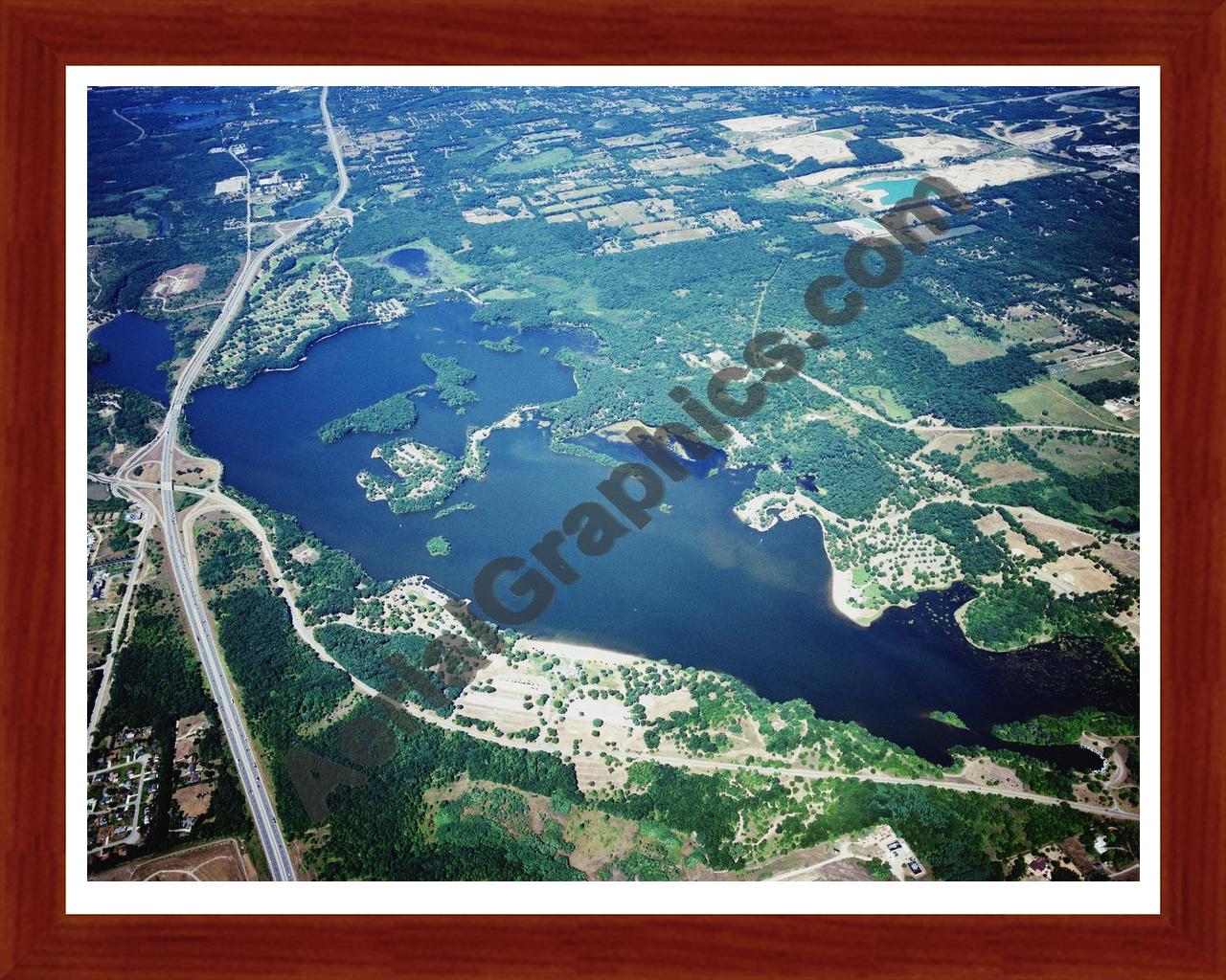 Aerial image of [5866] Kent Lake in Oakland, MI with Cherry Wood frame