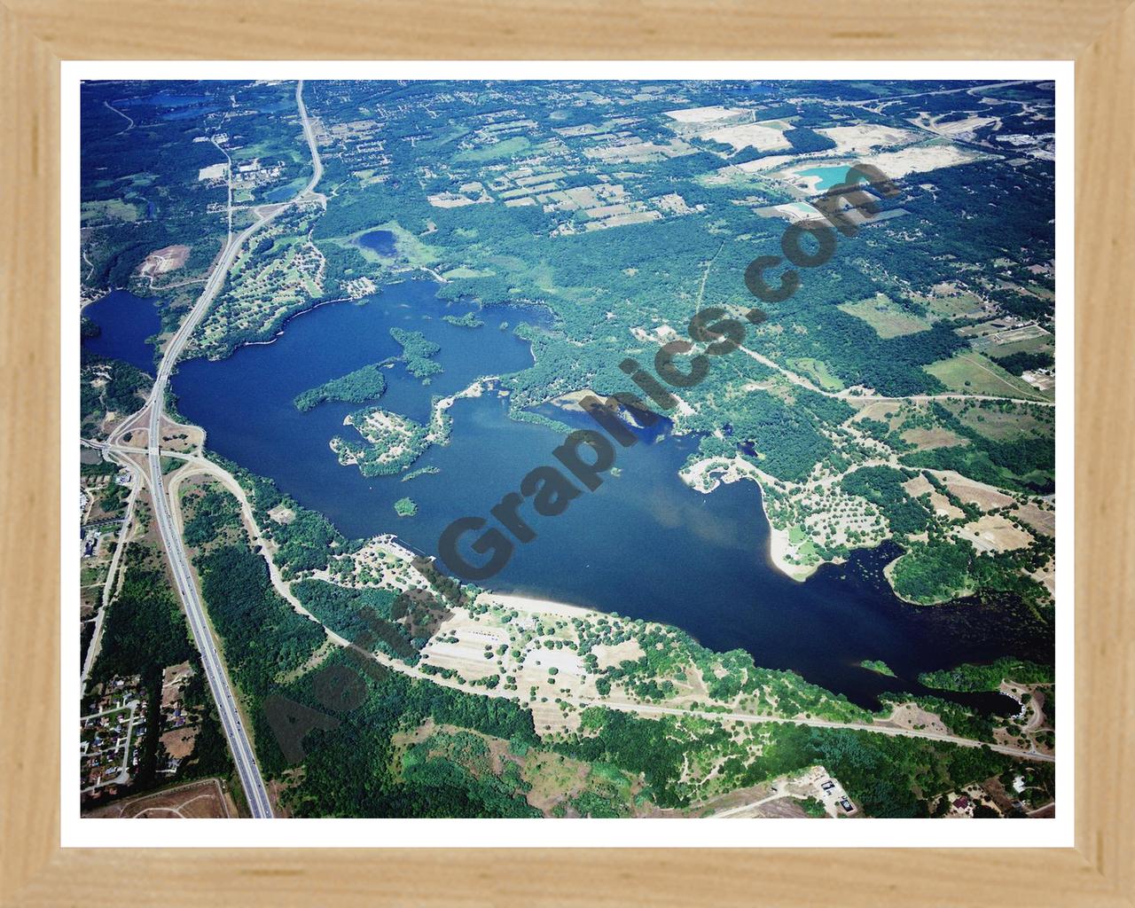 Aerial image of [5866] Kent Lake in Oakland, MI with Natural Wood frame