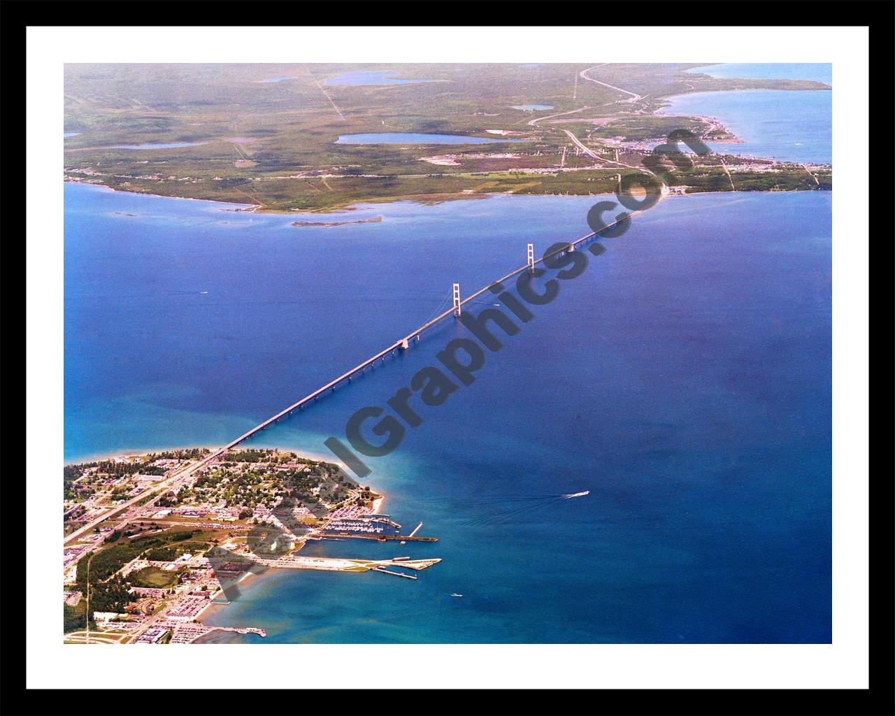 Aerial image of [5867] Mackinac Bridge in Mackinac, MI with Black Metal frame