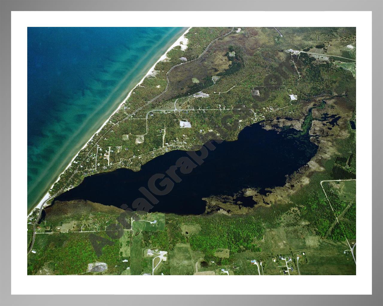 Aerial image of [5869] Bar Lake in Manistee, MI with Silver Metal frame