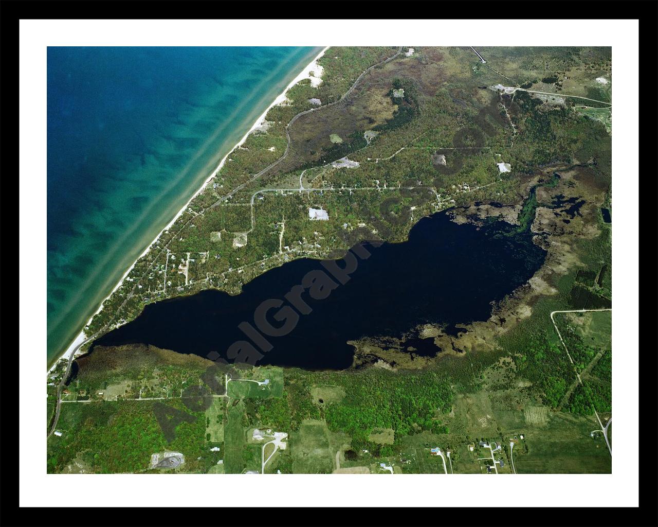 Aerial image of [5869] Bar Lake in Manistee, MI with Black Metal frame