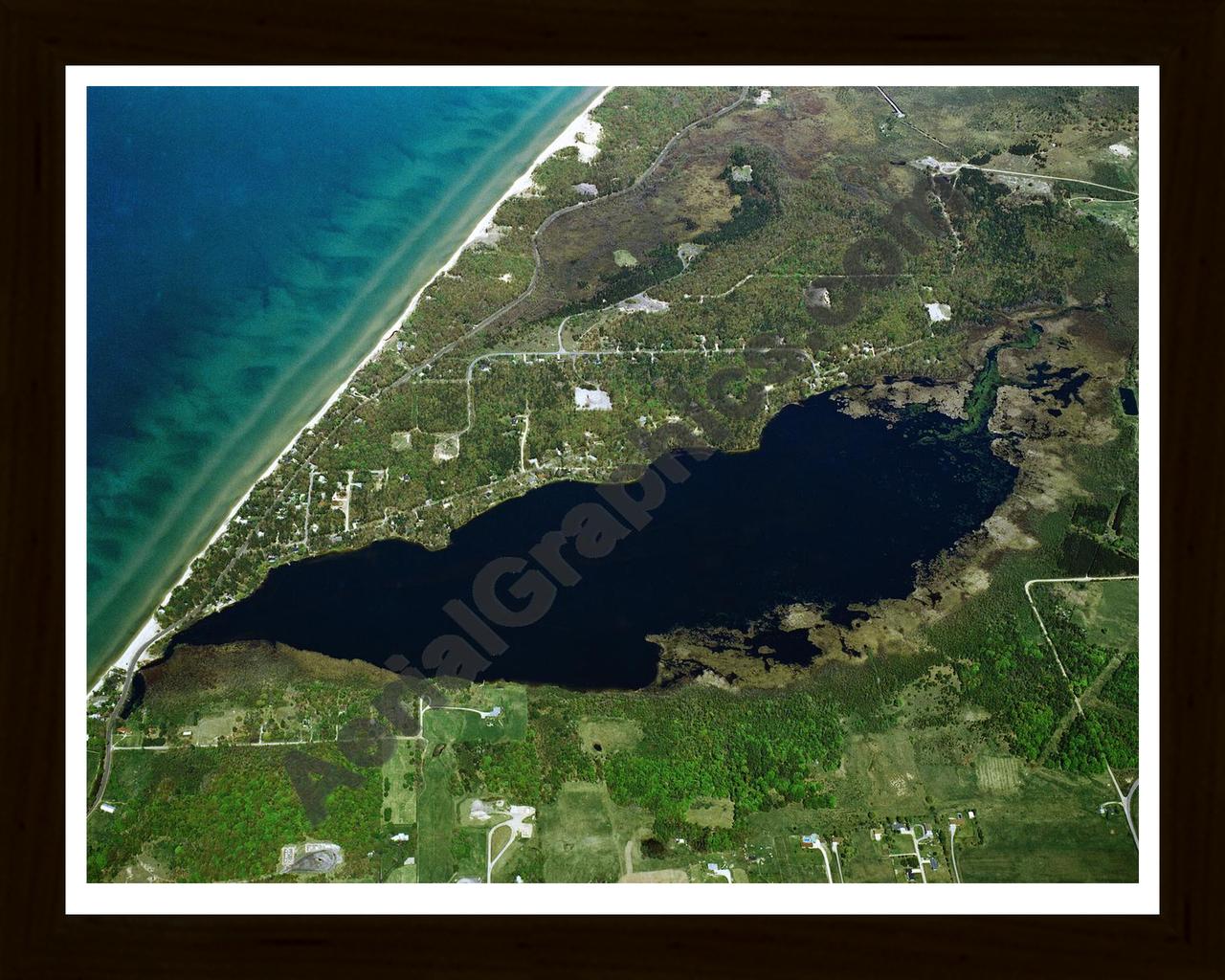 Aerial image of [5869] Bar Lake in Manistee, MI with Black Wood frame