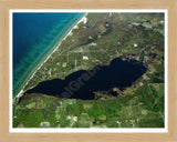 Aerial image of [5869] Bar Lake in Manistee, MI with Natural Wood frame